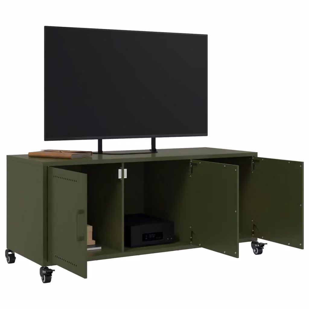 Berkfield Home Modern Metal TV Cabinet in Olive Green, W/D/H: 100.5 x 39 x 43.5 cm – 4