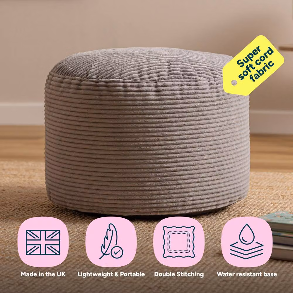 icon Milano Bean Bag Bazaar Corduroy Round Pouffe Footstool in Grey – 3
