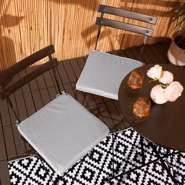 OHS Pack of 4 Grey Memory Foam Square Outdoor Garden Seat Cushion Pads with Ties, W/D/H: 40 x 40 x 4 cm