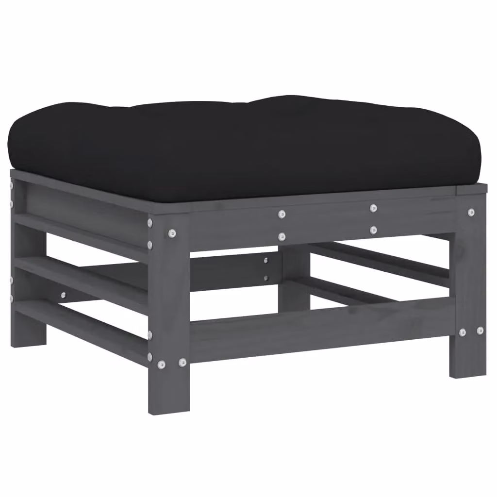 Berkfield Home Rustic Pine Garden Footstool with Grey Cushion – 2