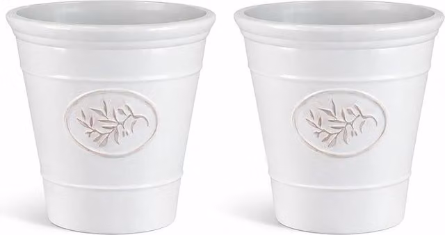 Simpa Country Style Gloss Plastic Planter, Set of 2, White, H 40 cm x Dia 40 cm