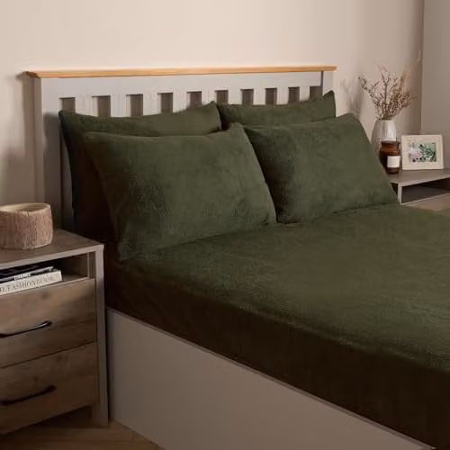 OHS 4 Pack Teddy Fleece Pillowcases, Green, W/D/H: 50 x 75 cm – 1