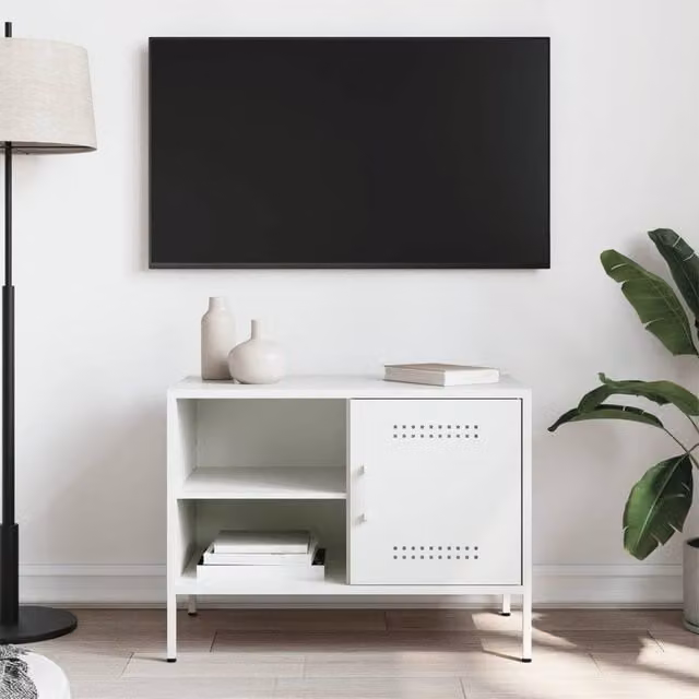 Berkfield Home White Metal TV Cabinet W/D/H: 68 x 39 x 50.5 cm – 1
