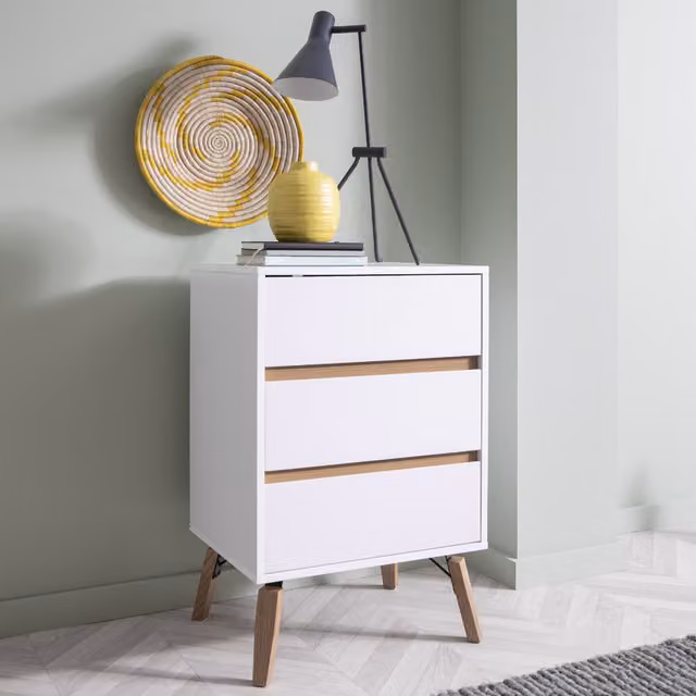 Otto Tall 3 Drawer Chest of Drawers in White Pine Wood