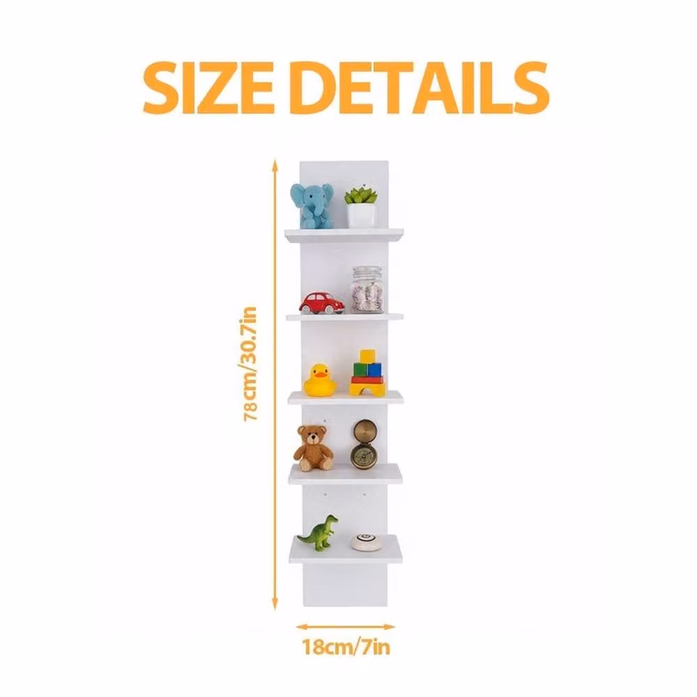 KORVIXA 5 Tier White Lacquered Wall Mounted Corner Floating Shelves – 2