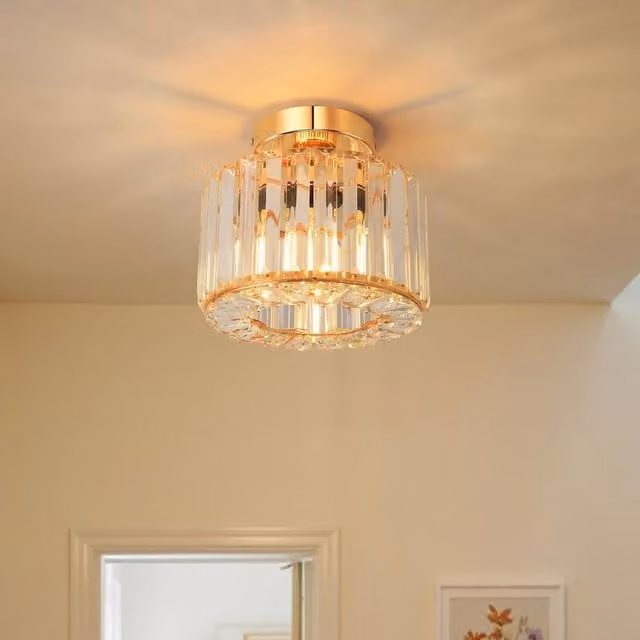 Goeco Modern Gold Crystal LED Ceiling Chandelier for Hallways with E27 Bulb Holder
