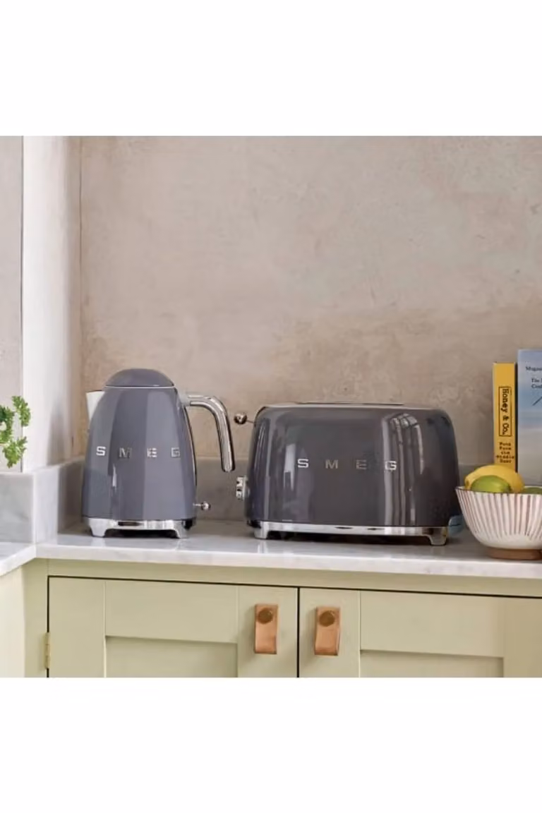 Smeg KLF03 and TSF01 Kettle and 2 Slice Toaster Set in Grey Stainless Steel