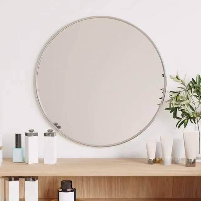 Berkfield Home Round Minimalist Wall Mirror in Silver, Diameter: 40 cm