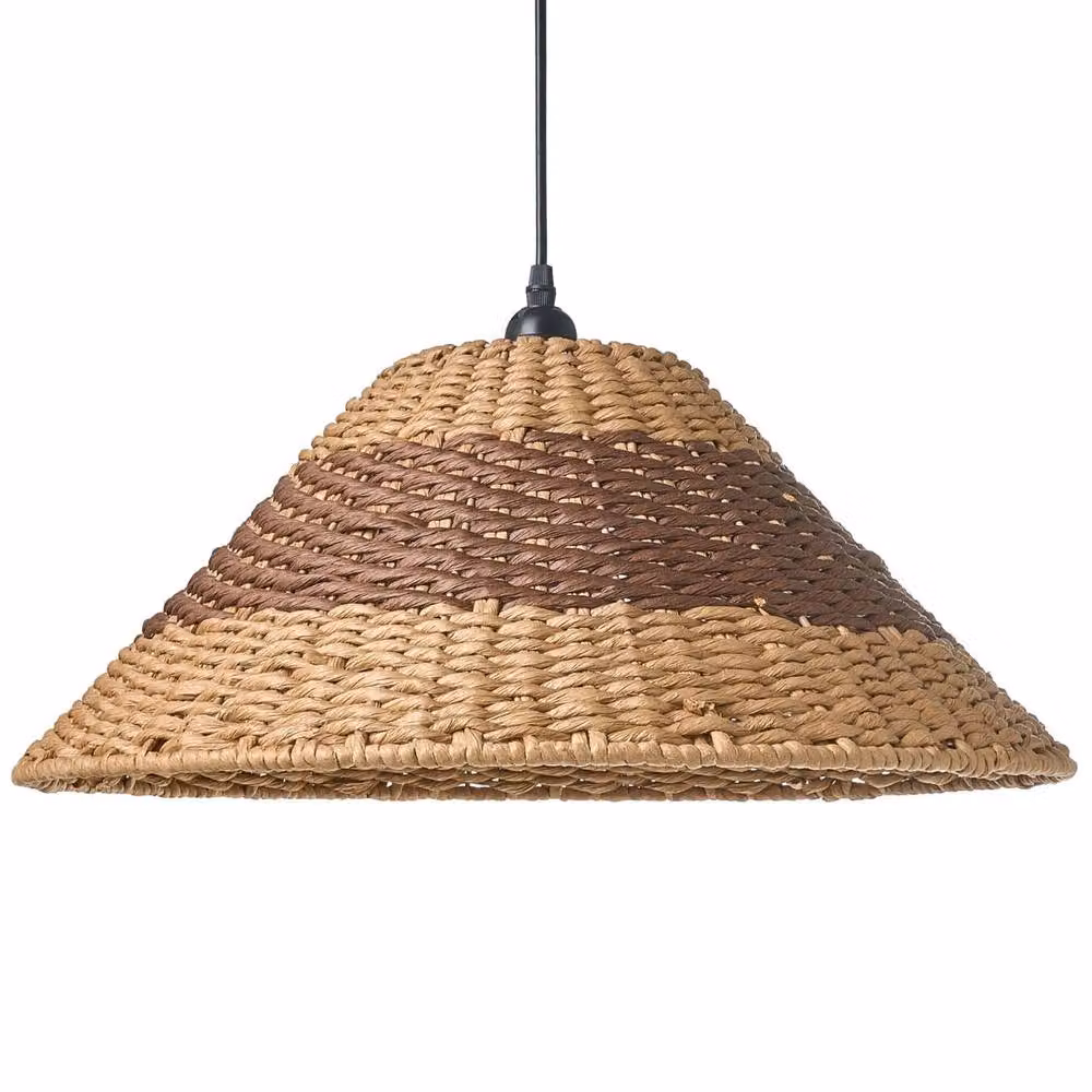 Wyld and Coco Paper Rope Pendant Lamp in Beige and Brown with Natural Plaited Shade – 2