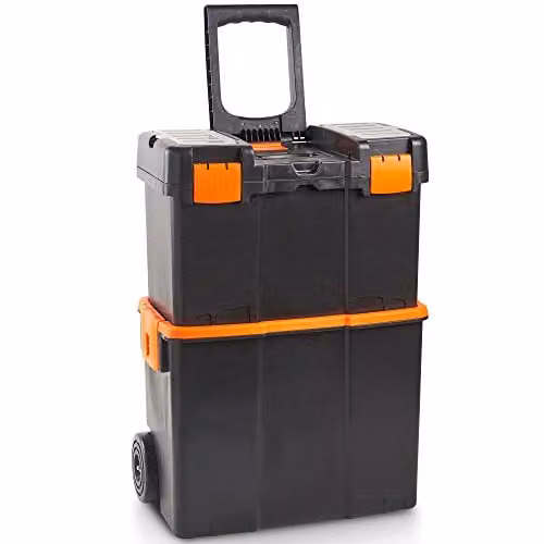 VonHaus Stackable Wheeled Tool Box with Inserts, Black