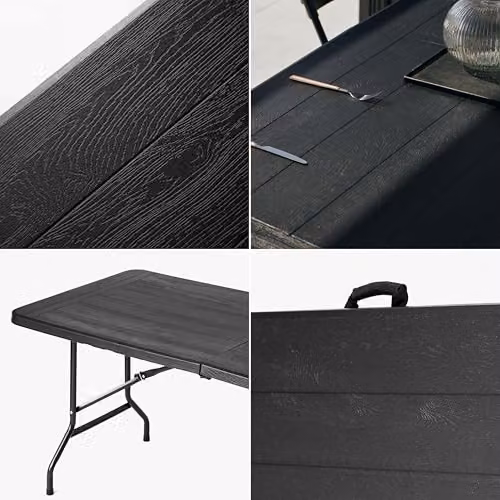 Novecrafto Black Plastic Folding Trestle Table with Powder Coated Steel Frame, W/D/H: 180 x 75 x 74 cm – 9