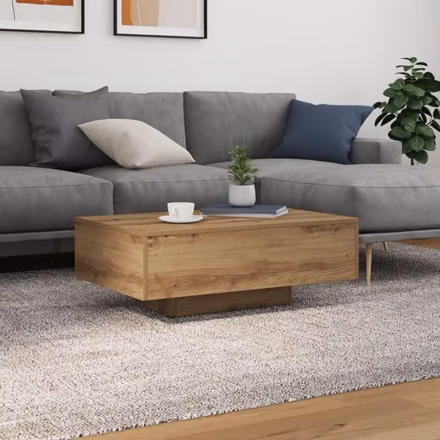 Berkfield Home Artisan Oak Coffee Table with LED Lights, Brown, W: 85 cm, D: 55 cm, H: 31 cm – 1