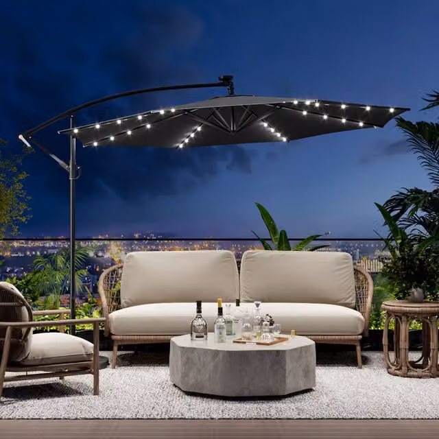 Breeins 32 LED Lights Parasol with Crank in Dark Grey Anthracite