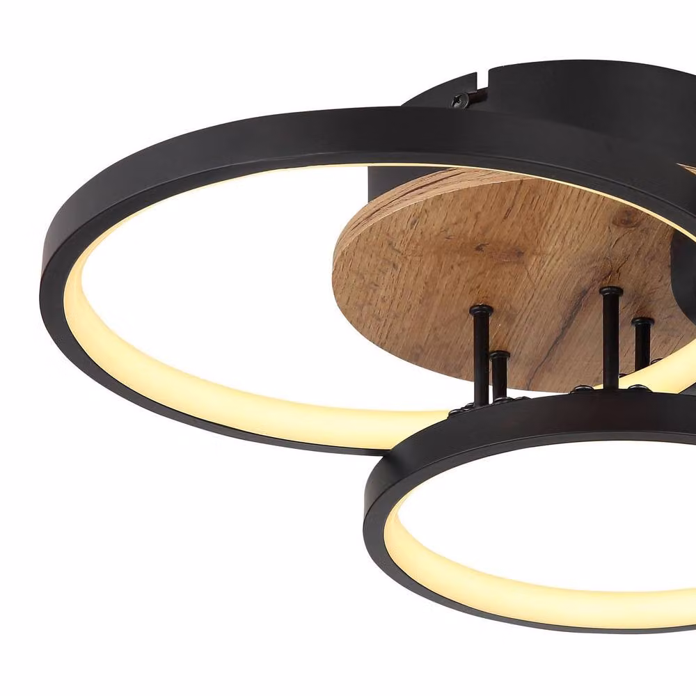 Netlighting Sid Integrated LED Semi Flush Ceiling Light, Matt Black, Diameter: 38 cm, Warm White 3000K – 3