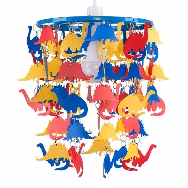 ValueLights Childrens Dinosaur Nursery Ceiling Pendant Light Shade, Multicolour Blue Red and Yellow