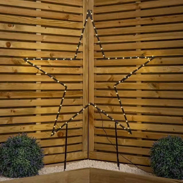 Samuel ALEXANDER Black Metal Dewdrop Christmas Star with Garden Stake and Warm White LEDs, Height: 90 cm