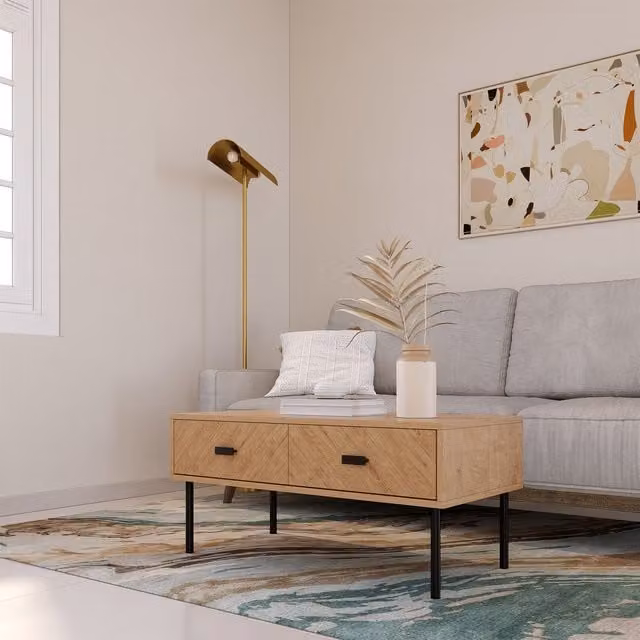 Seconique Modern Rectangular Coffee Table in Oak Finish