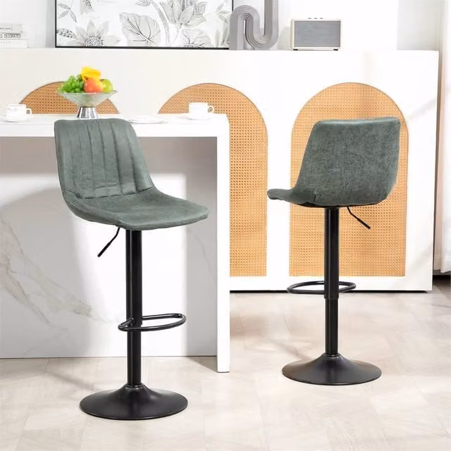 EONLION Set of 2 Modern Green Upholstered Breakfast Bar Stools, Height: 100 cm – 1