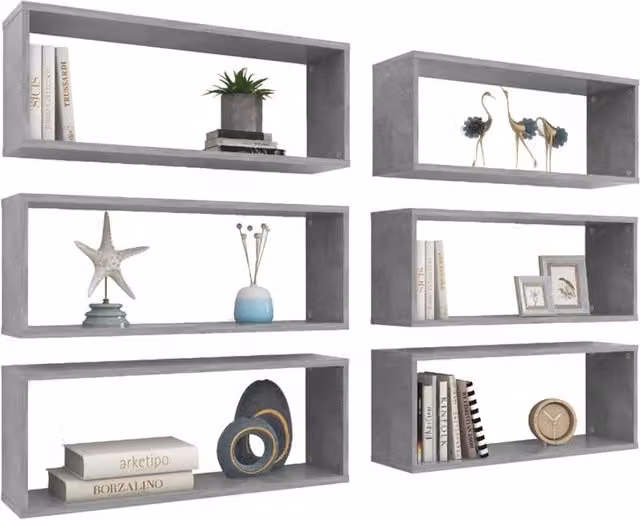 Berkfield Home Wall Cube Shelf, 6 Piece Set in Concrete Grey, W: 60 cm, D: 15 cm, H: 23 cm