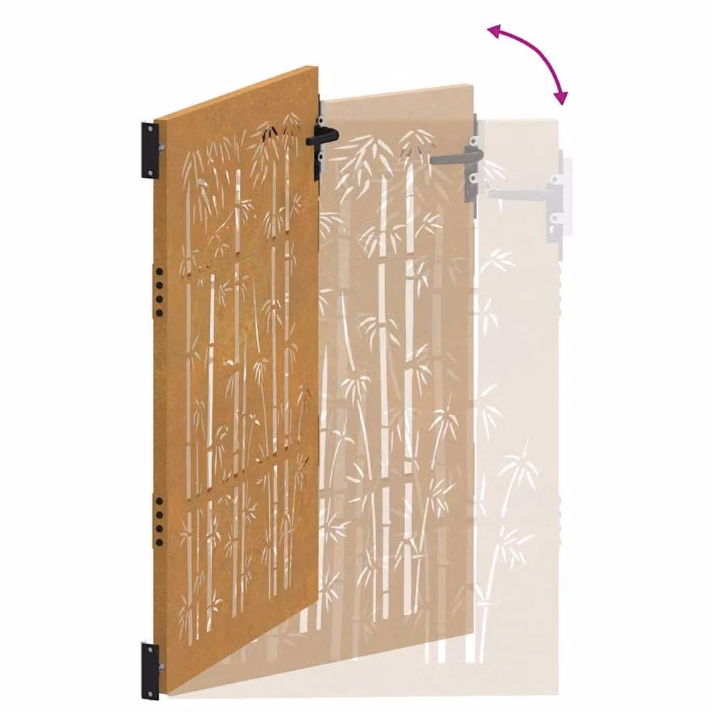 Berkfield Home Garden Gate in Brown Corten Steel with Bamboo Design, W: 85 cm, H: 125 cm – 5