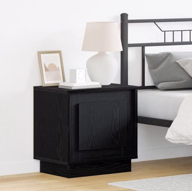 Berkfield Home Set of 2 Modern Black Oak Bedside Cabinets with Integrated LED Lights, W/D/H: 44 x 34 x 45 cm – 1