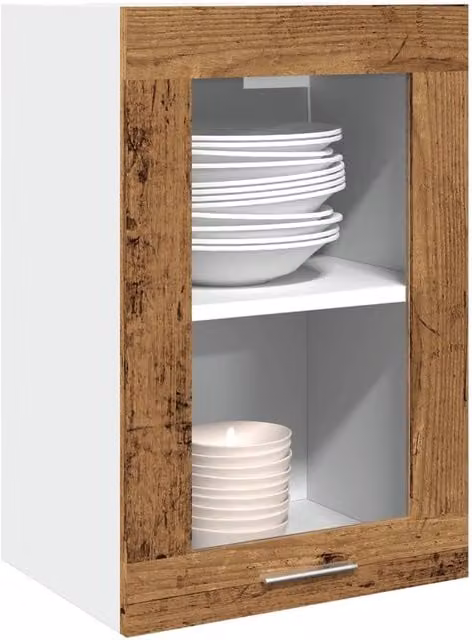 Berkfield Home Lyon Hanging Glass Cabinet in Brown, W: 40 cm, D: 31 cm, H: 60 cm – 1