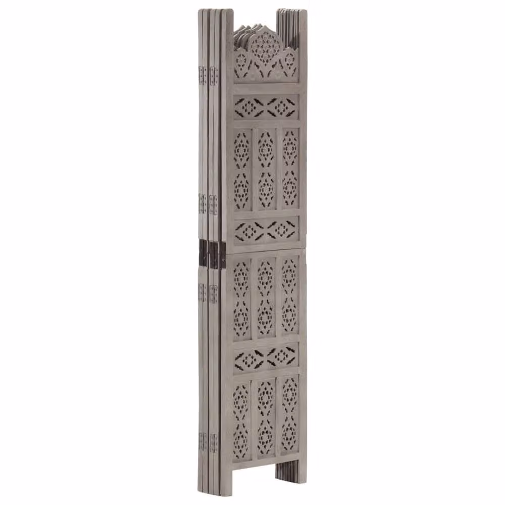 Berkfield Home Hand Carved 5-Panel Mango Wood Room Divider, Grey, W: 200 cm, H: 165 cm – 2