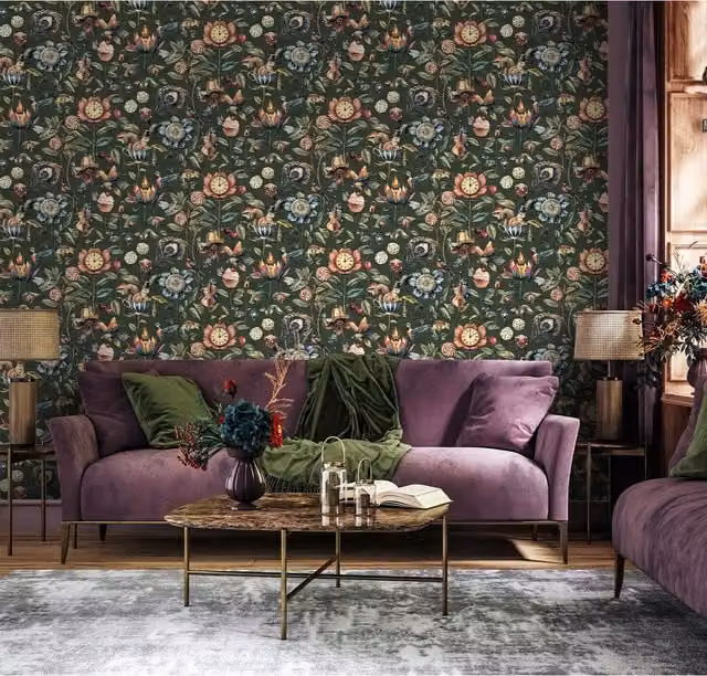 Grandeco Wonderous Beasts Wallpaper in Dark Green