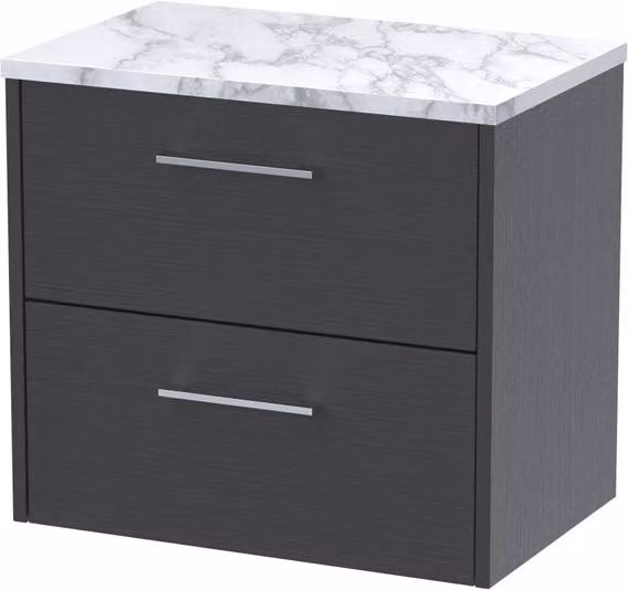 Balterley Winshill 2 Drawer Vanity Unit with Worktop, Dark Grey Woodgrain, Width: 60 cm – 1