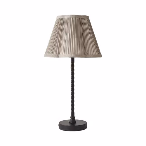 ValueLights Maeve Black Bobbin Table Lamp with Light Grey Pleated Faux Silk Scallop Shade and LED Bulb Included – 1