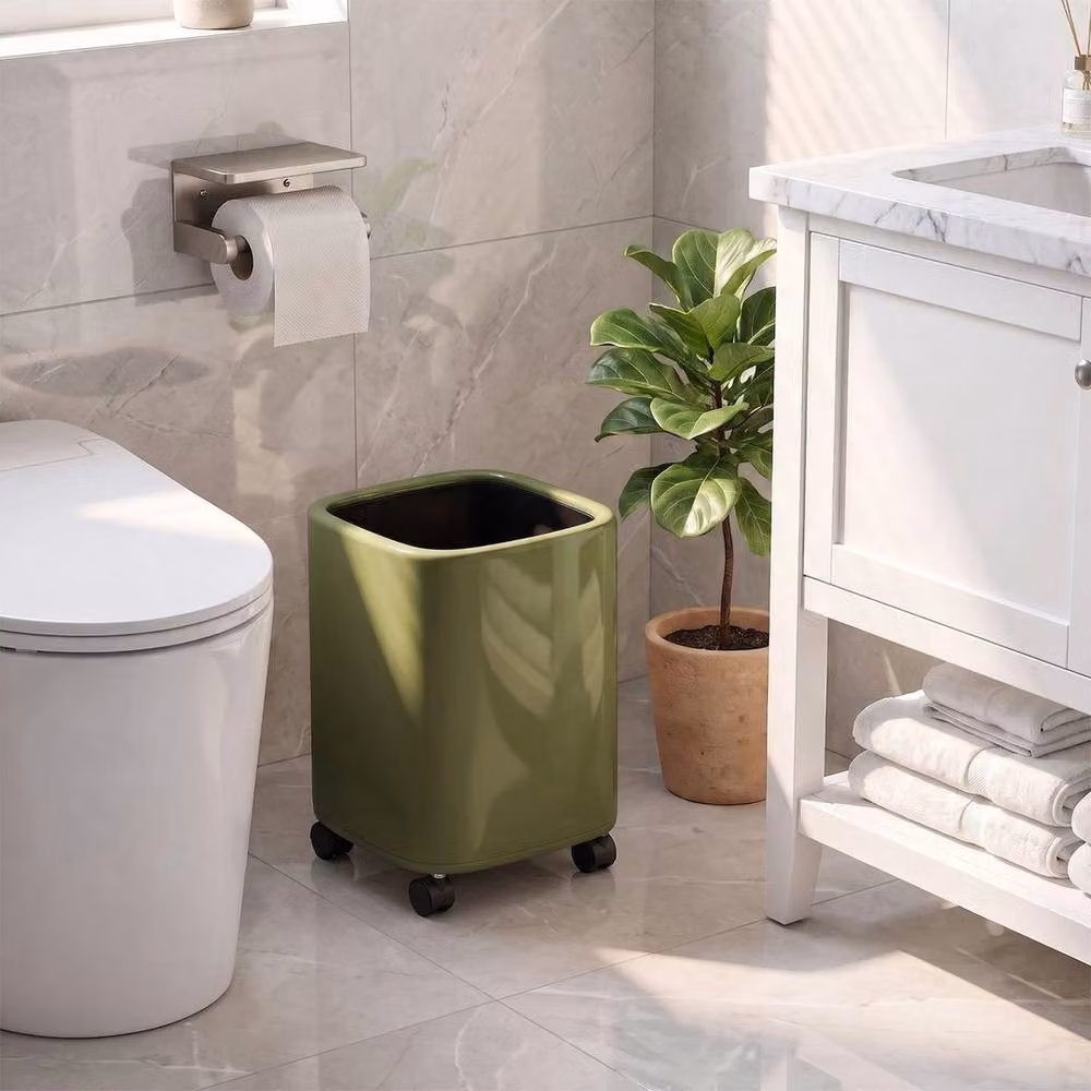 PAWNORA 12L Wheeled Plastic Rubbish Bin with Flip Lid and Removable Inner Bucket, Green – 3