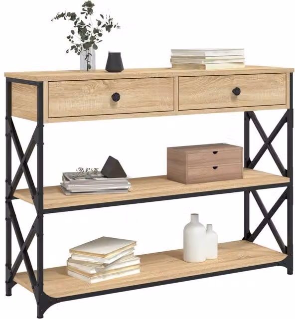 Berkfield Home Sonoma Oak Decorative Console Table in Light Tan, W/D/H: 100 x 28 x 75 cm – 1
