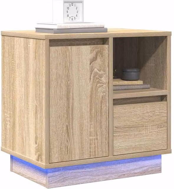 Berkfield Home Modern Bedside Cabinet with Integrated LED in Sonoma Oak, Tan, W: 50 cm, D: 34 cm, H: 50 cm