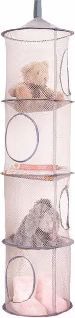 OHS 4 Tier Large Mesh Hanging Toy Storage Organiser Basket in Grey