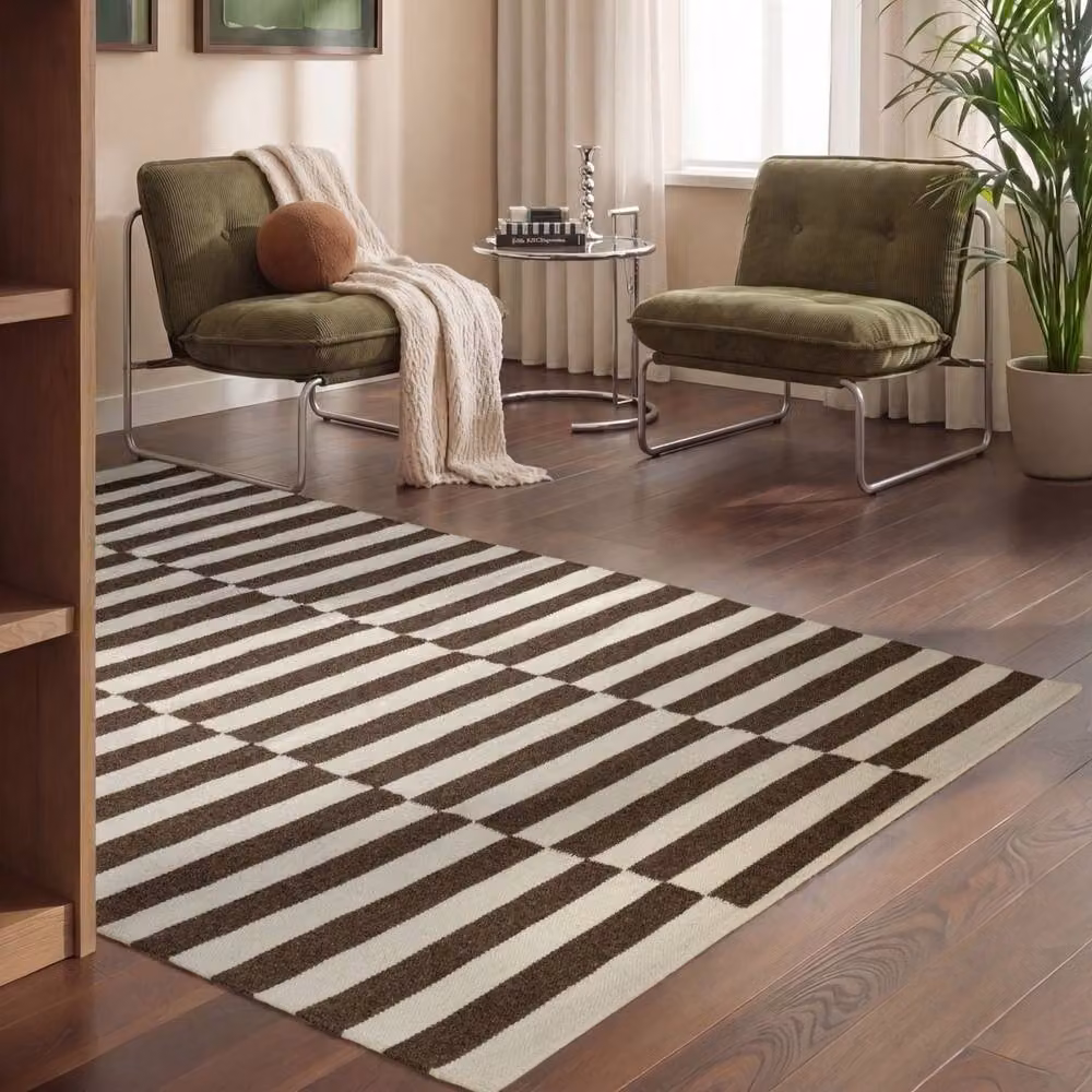 THE RUGS Vika Handwoven Wool Striped Reversible Rug in Brown, W: 160 cm, L: 230 cm – 2