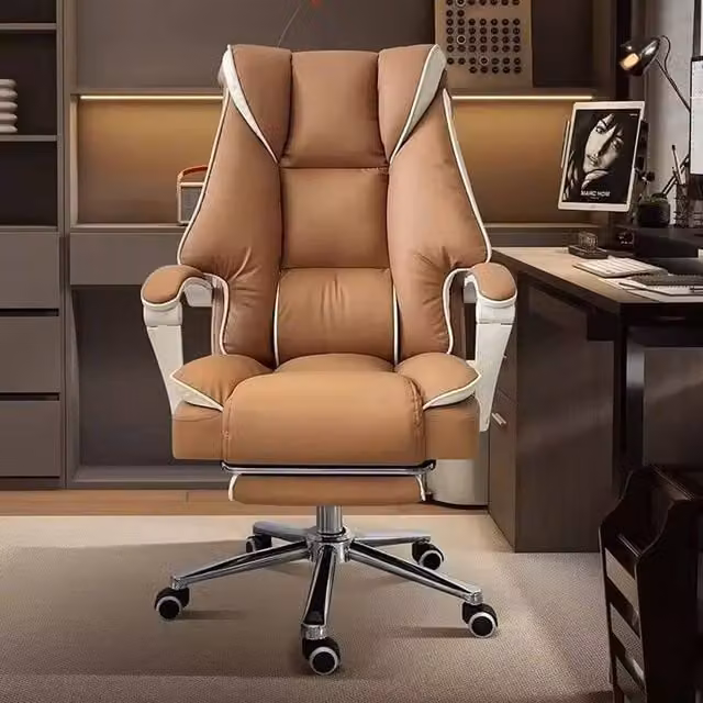 Ventryn Executive Swivel Office Chair in Brown Synthetic Leather with Headrest and Height Adjustment