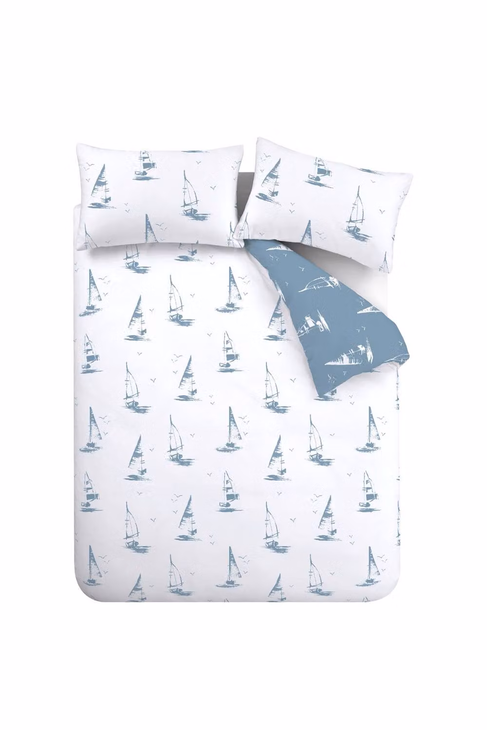 Catherine Lansfield Salcombe Boats Reversible Double Duvet Cover and Pillowcase Set in Blue and White, W/D/H: 200 x 200 cm – 3