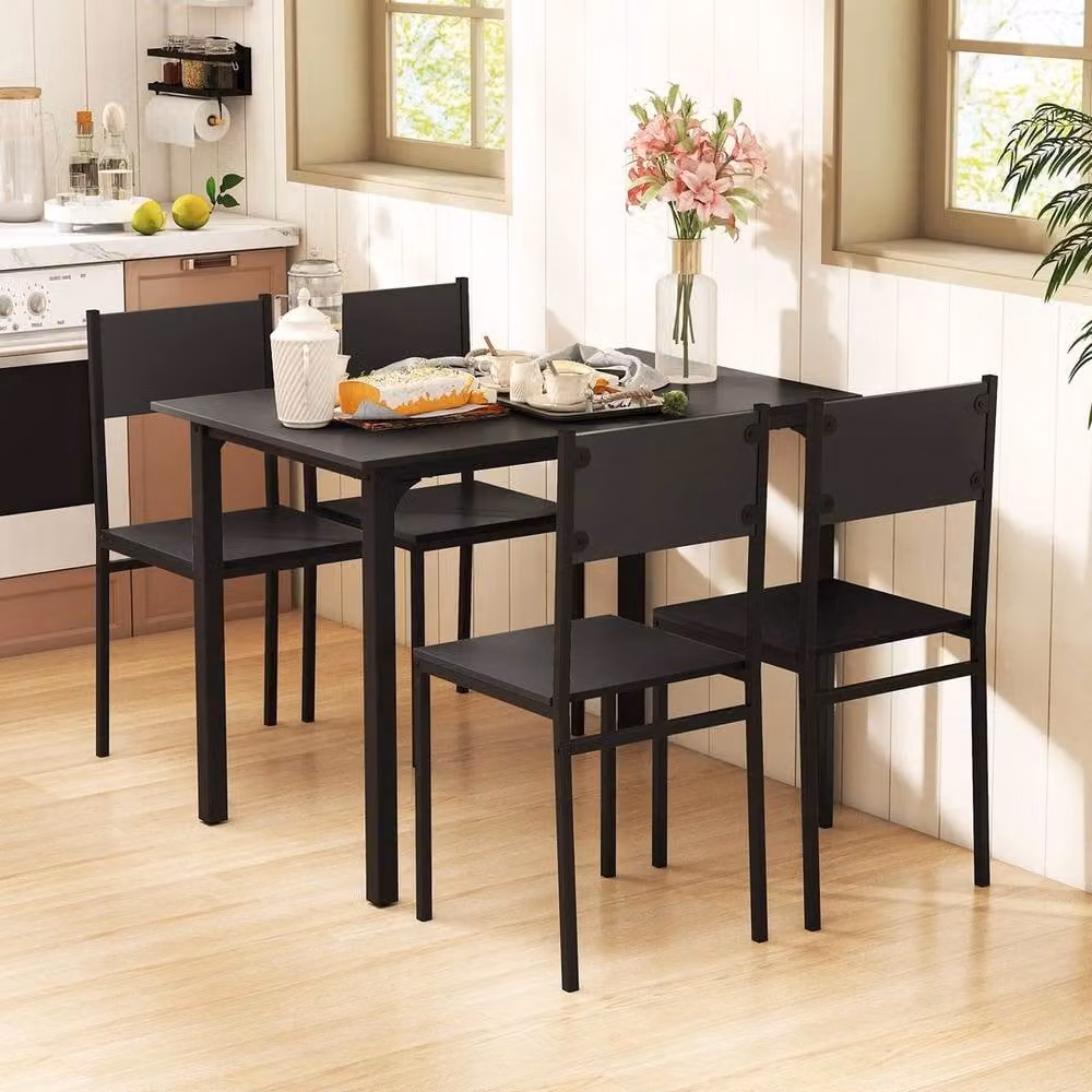 KORVIXA Industrial Dining Table Set with 4 Chairs, Black, W/D/H: 100 x 100 x 75 cm – 3