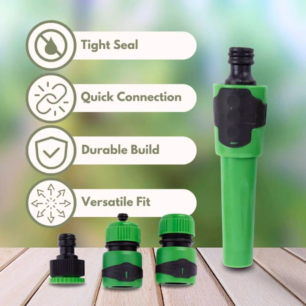 Marco Paul 4-Piece Green Plastic Garden Hose Pipe Quick Coupling Connector Set – 3