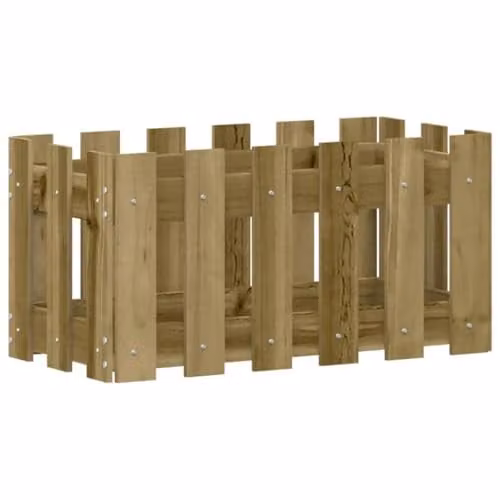 vidaXL Brown Impregnated Pine Wood Garden Planter with Fence Design W: 60 cm, D: 30 cm, H: 30 cm – 1