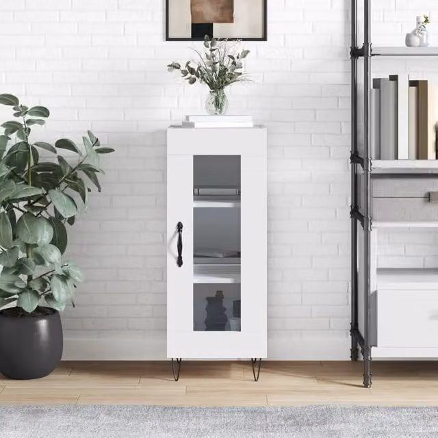 Berkfield Home White Classic Sideboard in Engineered Wood, W/D/H: 34.5 x 34.5 x 90 cm