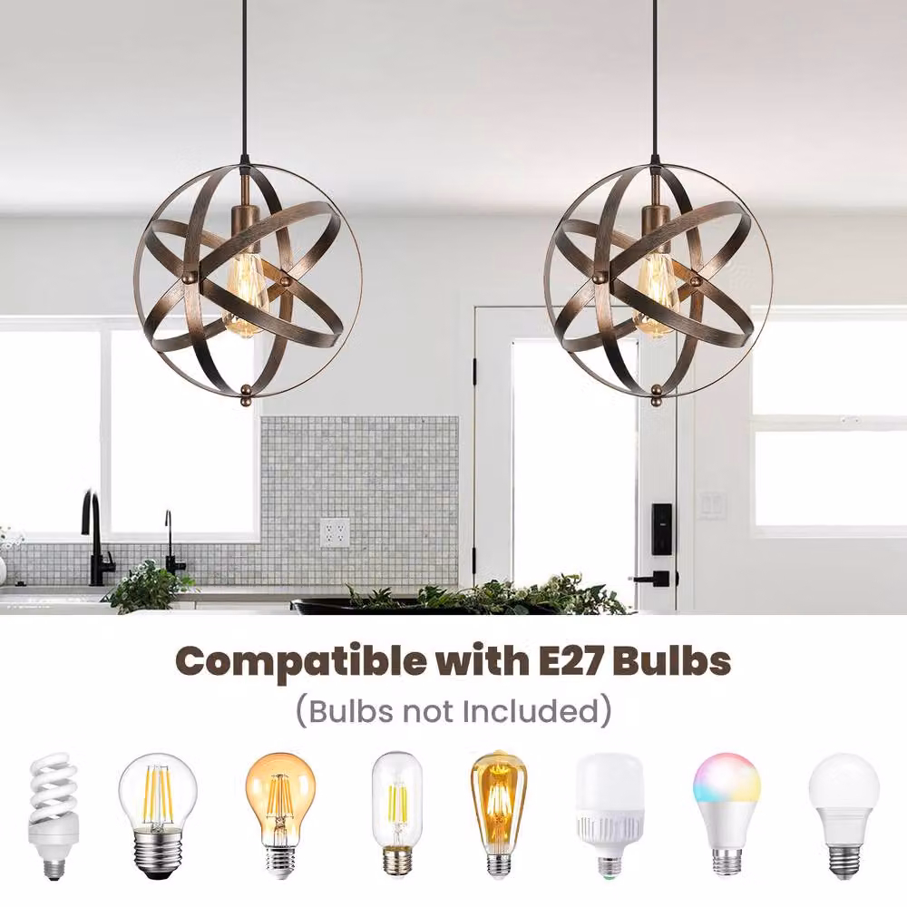 Pheashine Modern Retro Pendant Light in Brown with E27 Bulb Included, W/D/H: 30 x 30 x 130 cm – 2