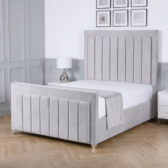 Living Comfort Bedz Elara Silver Velvet Upholstered Gas Lift Storage Bed, W/D/H: 140 x 200 cm – 1