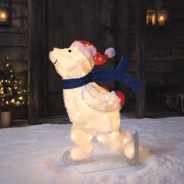 Lights4fun LED 3D Ice Skating Polar Bear Outdoor Christmas Figure in Blue and White, Height: 78 cm