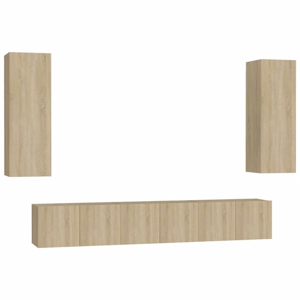 Berkfield Home 5 Piece TV Cabinet Set in Sonoma Oak and Light Tan Beige – 3