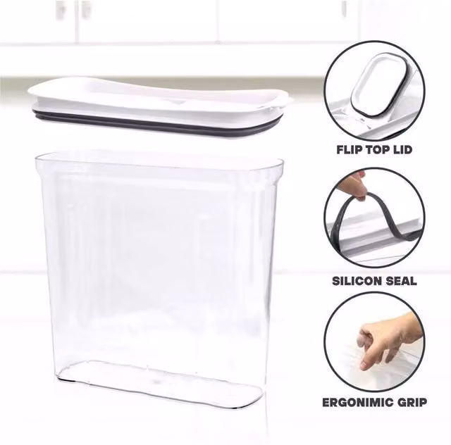 KORVIXA 2x 4L Airtight Plastic Cereal Dispenser and Kitchen Storage Boxes in White and Transparent