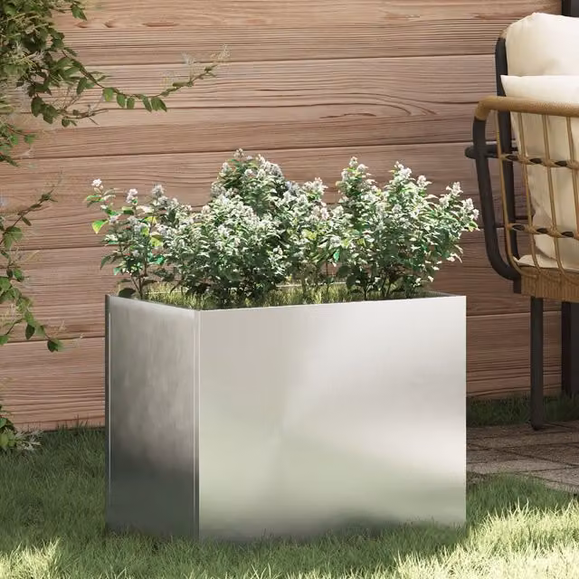 Berkfield Home Silver Galvanised Steel Garden Planter Tub W: 50 cm, D: 32 cm, H: 40 cm