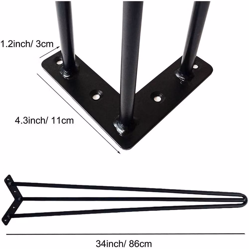 KORVIXA Set of 4 Retro 3-Rod Solid Metal Hairpin Table Legs in Matt Black, Height: 86 cm – 2