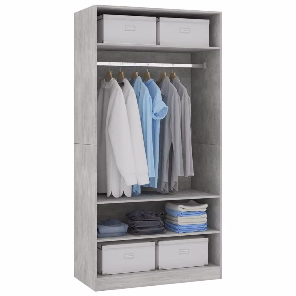 Berkfield Home Modern Concrete Grey Wardrobe with Hanging Rod and Internal Shelves, W/D/H: 100 x 50 x 200 cm – 2