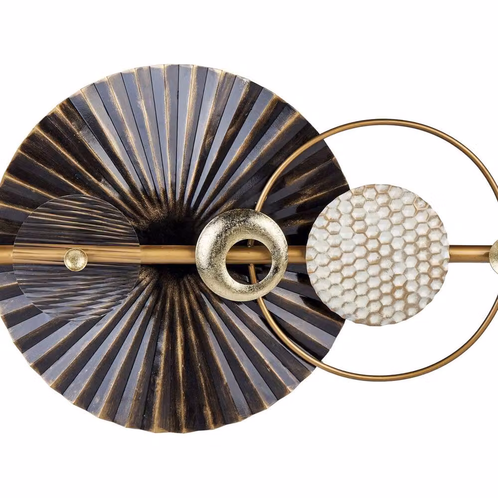Wyld and Coco Modern Geometric Abstract Metal Wall Sculpture in Black and Gold – 2